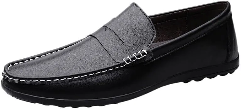 Luxury Classic Italian Style Men's Black Loafers Cow Genuine Leather Slip-on Round Toe Business Office Dress Shoes for Men