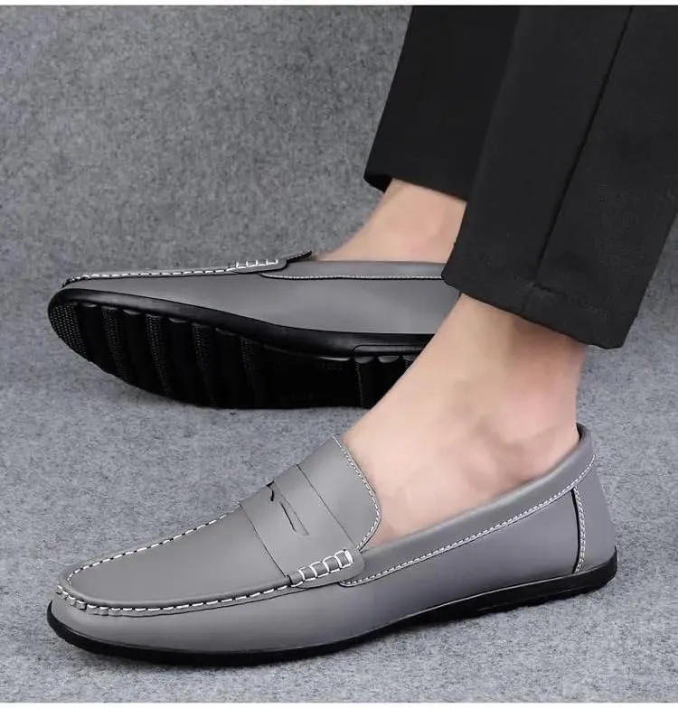 Luxury Classic Italian Style Men's Black Loafers Cow Genuine Leather Slip-on Round Toe Business Office Dress Shoes for Men
