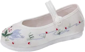 Matari Girl's Flat Bottom Embroidered Shoes Antique Style Shoes Comfortable Cloth Shoes (White, Numeric_13)
