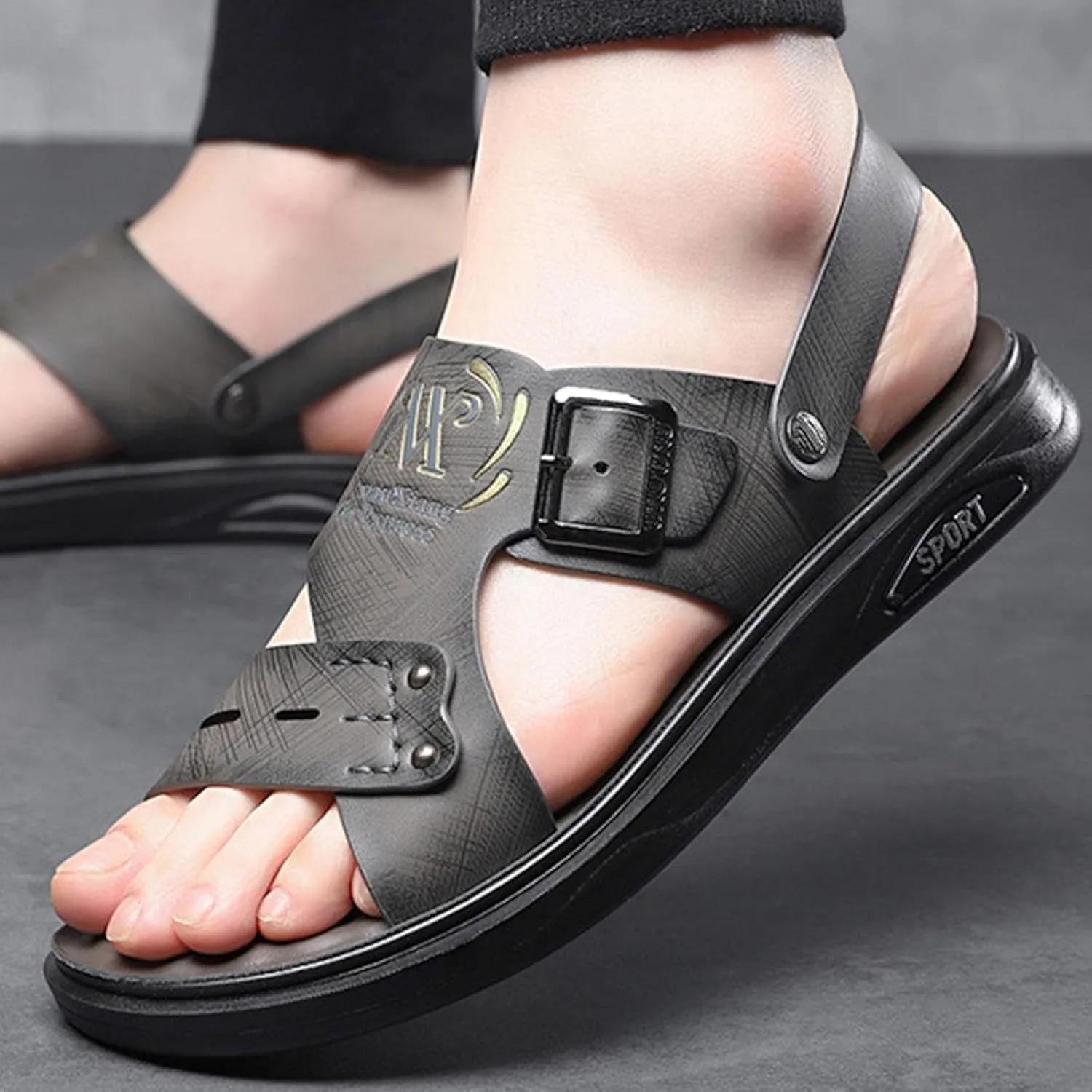 Men Sandals Leather New Men's Thick Soled Soft Soled Shoes Fashionable And Casual Mens Sandals