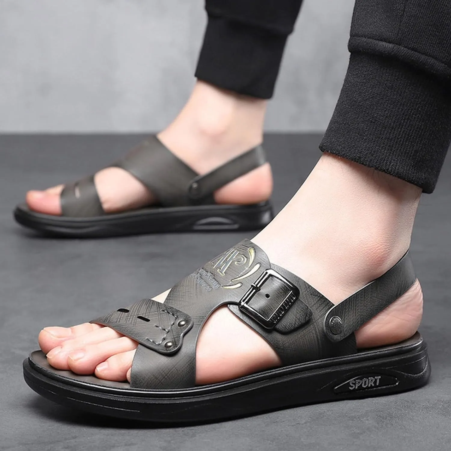 Men Sandals Leather New Men's Thick Soled Soft Soled Shoes Fashionable And Casual Mens Sandals