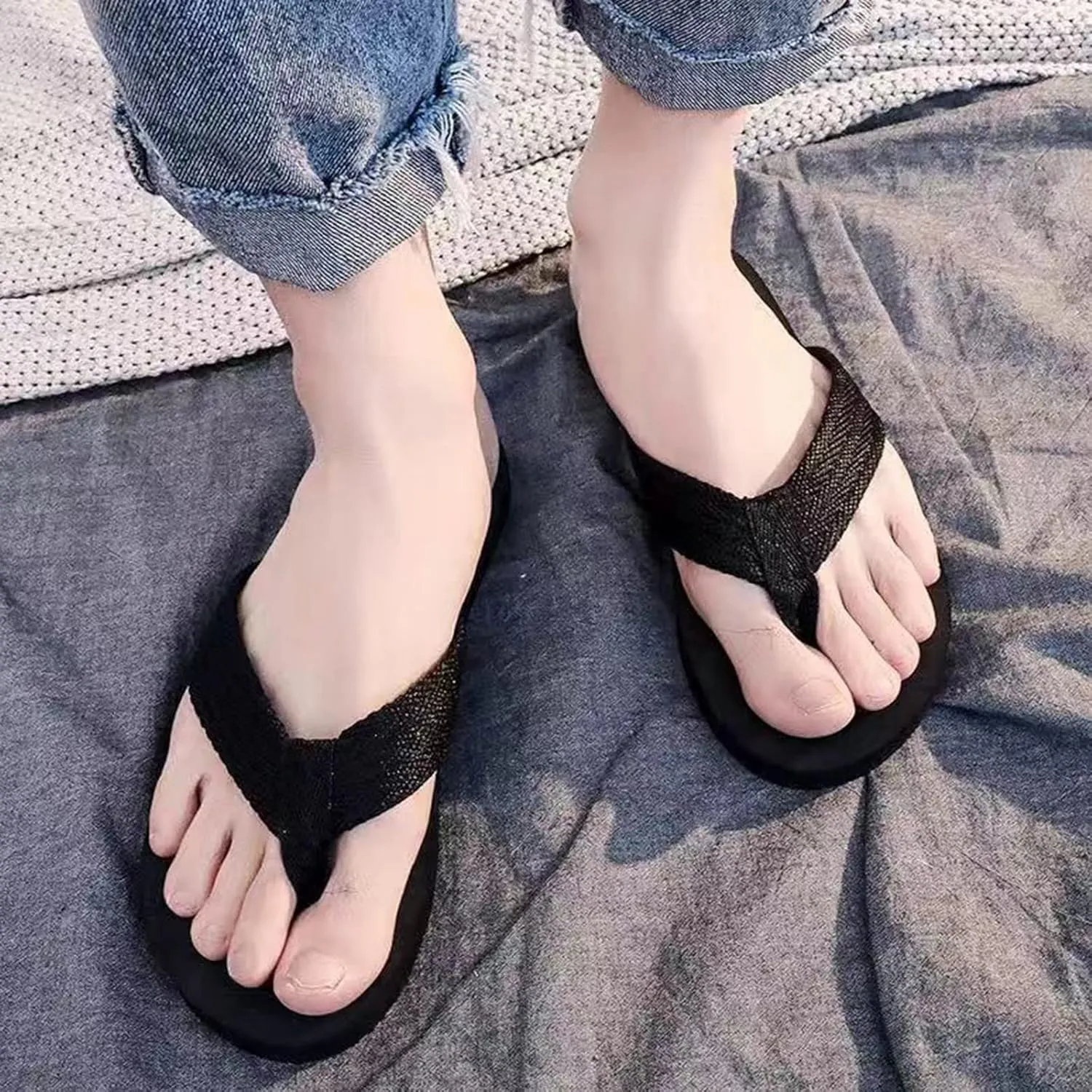 Men Shoes Fashion Beach Flip Flops Flat Toe Sandwich Beach Flip Flops for Men Light Sandals