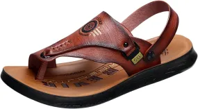 Men Slip On Sandals Leather Men's Sandals Thong Sandal Beach Flip Flops Open Toed Non Slip Beach Shoes Strap Sandal Men