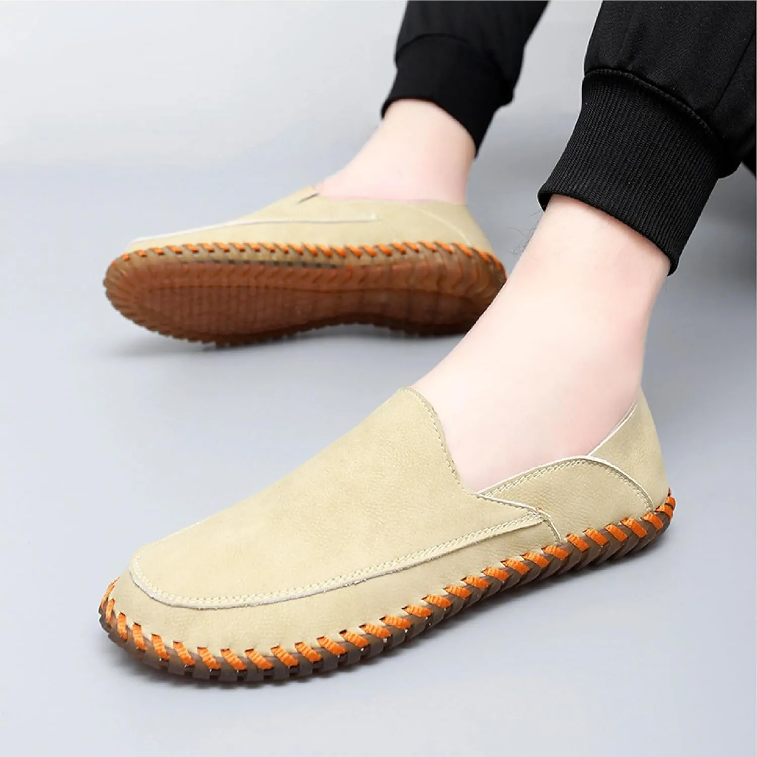 Mens Anti Slip Driving Shoes Leather Loafers Casual Fashion Leather Shoes Comfortable Soft Walking Shoes