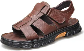 Mens Athletic Sandals Outdoor Hiking Fisherman Sandals Leather Open Toe Sandals With Arch Support Beach Water Sport Sandals
