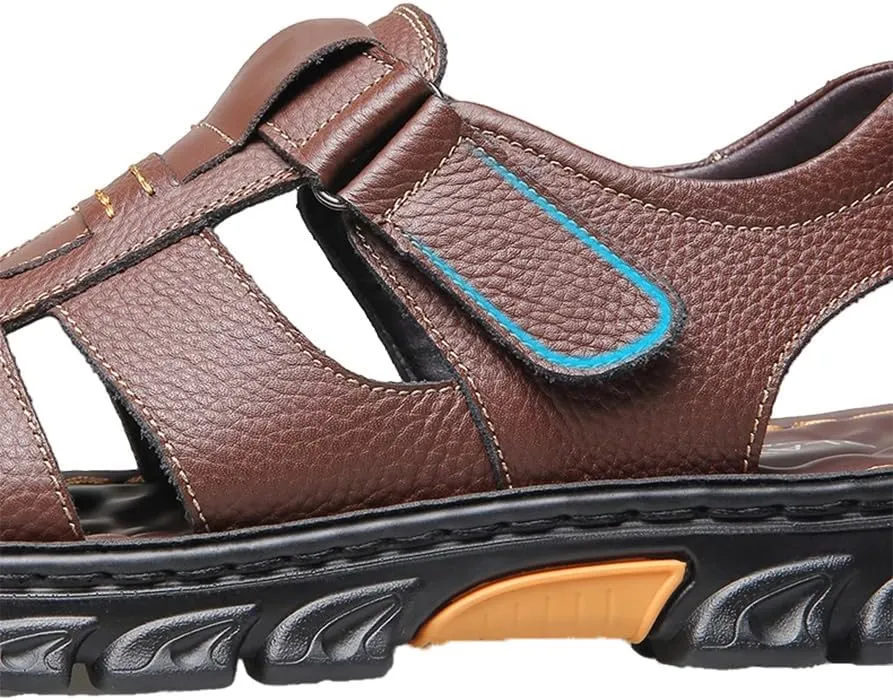 Mens Athletic Sandals Outdoor Hiking Fisherman Sandals Leather Open Toe Sandals With Arch Support Beach Water Sport Sandals