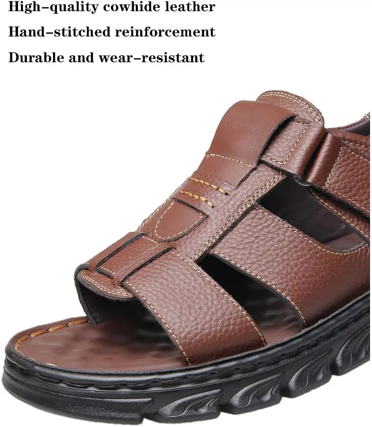 Mens Athletic Sandals Outdoor Hiking Fisherman Sandals Leather Open Toe Sandals With Arch Support Beach Water Sport Sandals