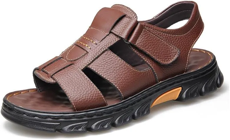 Mens Athletic Sandals Outdoor Hiking Fisherman Sandals Leather Open Toe Sandals With Arch Support Beach Water Sport Sandals