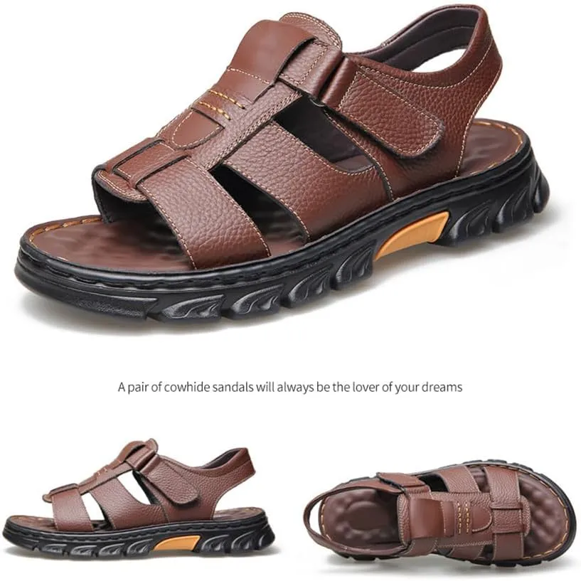 Mens Athletic Sandals Outdoor Hiking Fisherman Sandals Leather Open Toe Sandals With Arch Support Beach Water Sport Sandals