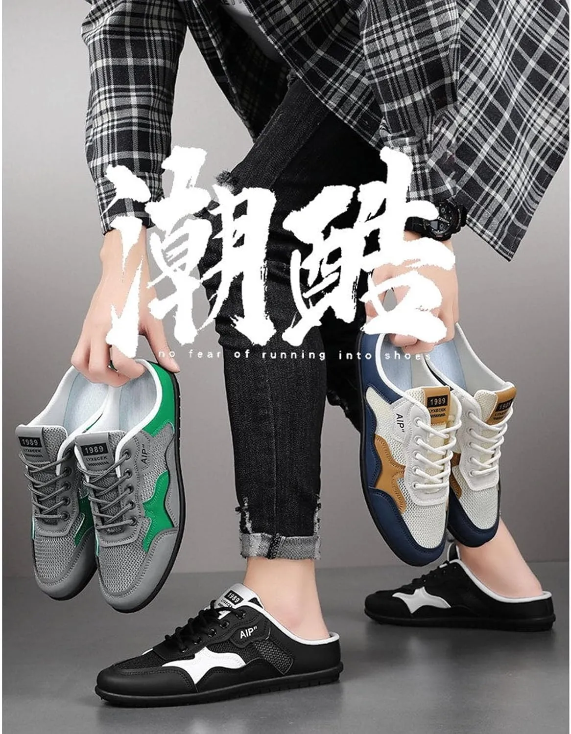 Men's Backless Sneakers Slip-On Trainers Ultra-Soft Breathable Mesh Mule Shoes for Men Lightweight Casual Sports Slippers Low-Top Walking Outdoor Hiking Shoes