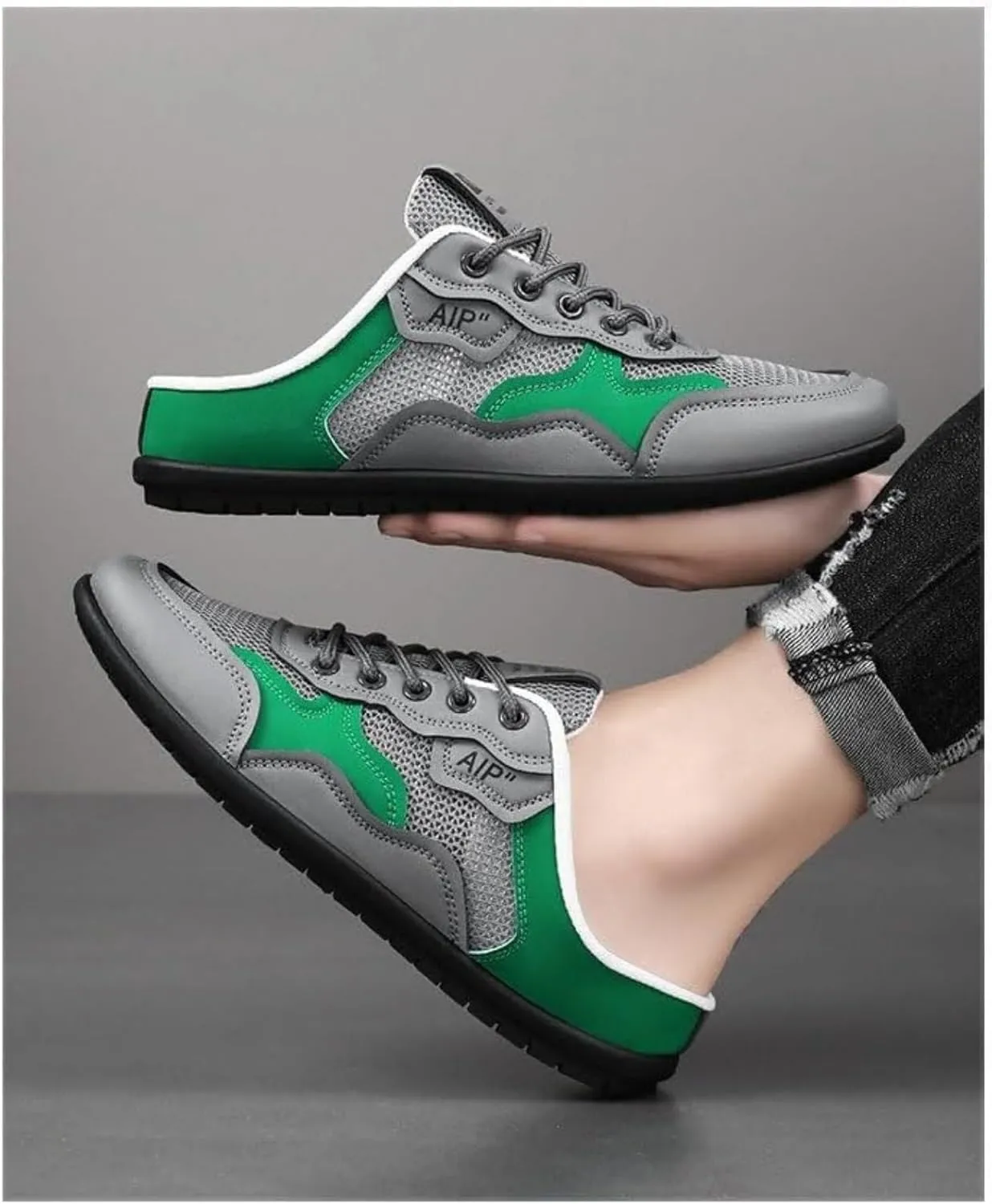 Men's Backless Sneakers Slip-On Trainers Ultra-Soft Breathable Mesh Mule Shoes for Men Lightweight Casual Sports Slippers Low-Top Walking Outdoor Hiking Shoes