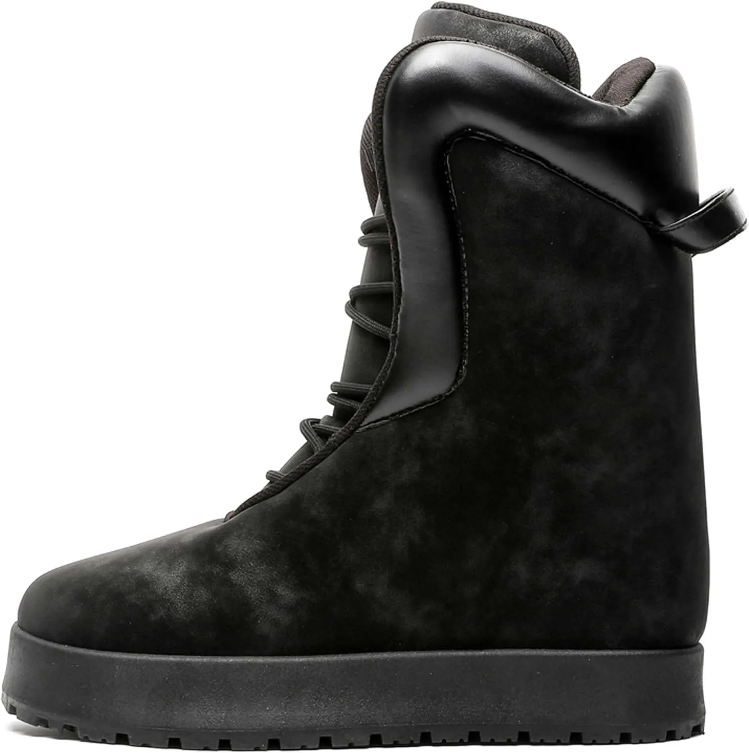 Men's Big Yellow Boots - Casual Snow Boots - Black Leather Lace-Up Platform Round Toe Boots - Winter