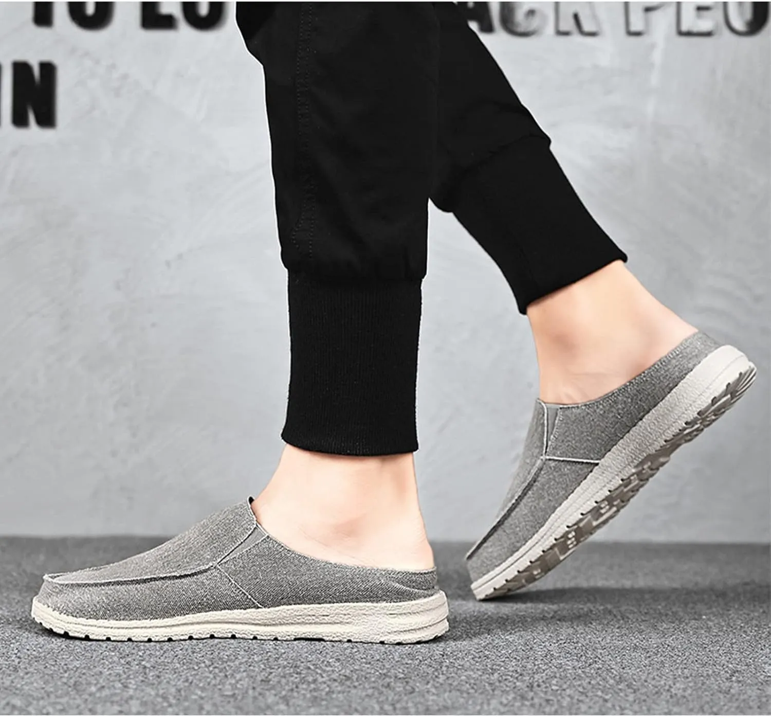 Men's Breathable Canvas Slip On Flats Mules Causal Lightweight Wide Width Walking Shoes Comfortable Slingback Mules & Clogs Indoor Outdoor