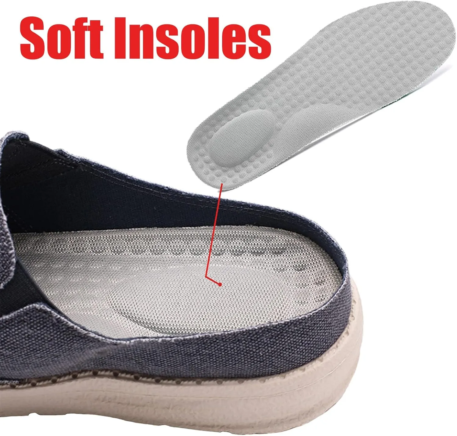 Men's Breathable Canvas Slip On Flats Mules Causal Lightweight Wide Width Walking Shoes Comfortable Slingback Mules & Clogs Indoor Outdoor
