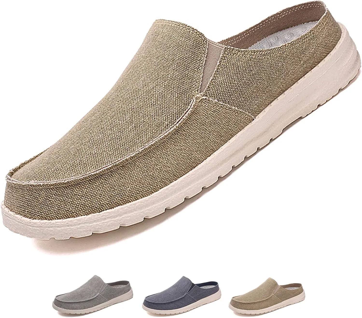 Men's Breathable Canvas Slip On Flats Mules Causal Lightweight Wide Width Walking Shoes Comfortable Slingback Mules & Clogs Indoor Outdoor