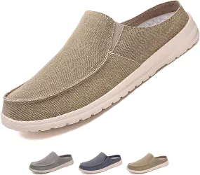 Men's Breathable Canvas Slip On Flats Mules Causal Lightweight Wide Width Walking Shoes Comfortable Slingback Mules & Clogs Indoor Outdoor