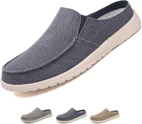 Men's Breathable Canvas Slip On Flats Mules Causal Lightweight Wide Width Walking Shoes Comfortable Slingback Mules & Clogs Indoor Outdoor