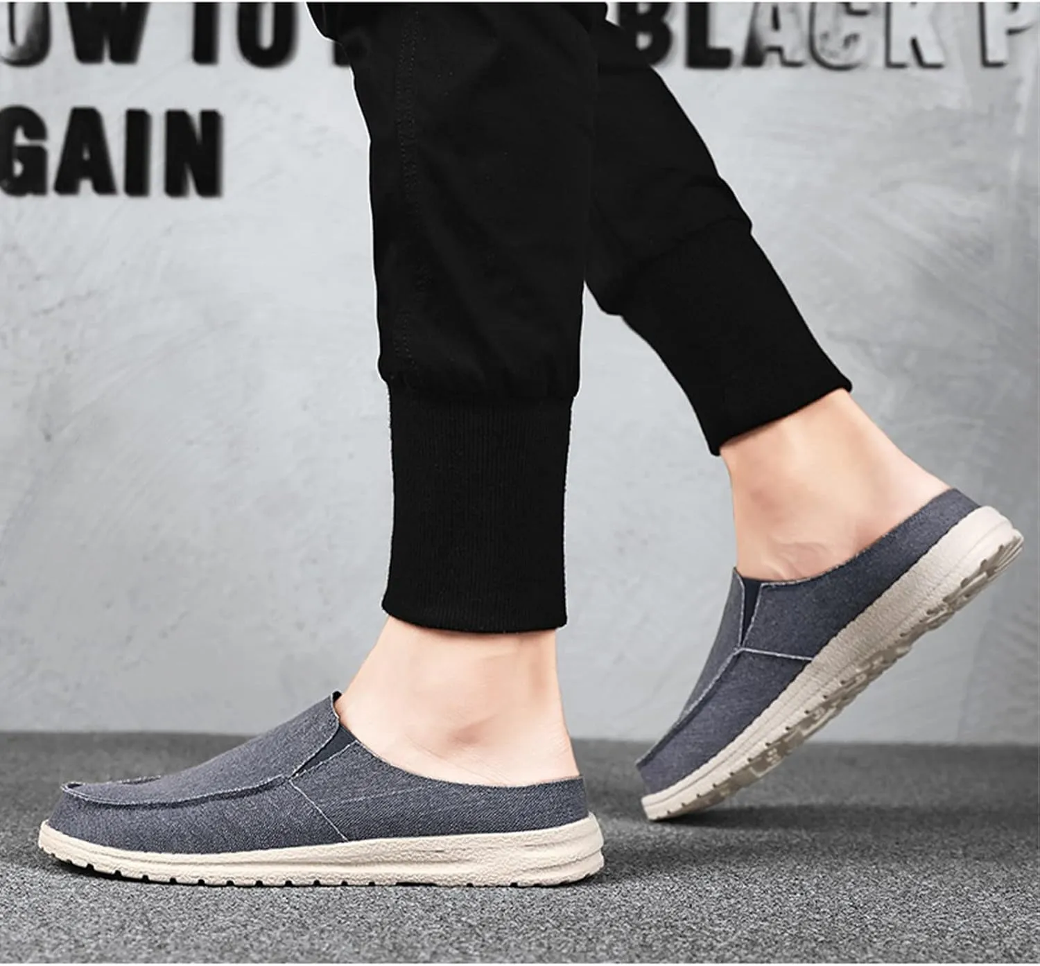 Men's Breathable Canvas Slip On Flats Mules Causal Lightweight Wide Width Walking Shoes Comfortable Slingback Mules & Clogs Indoor Outdoor