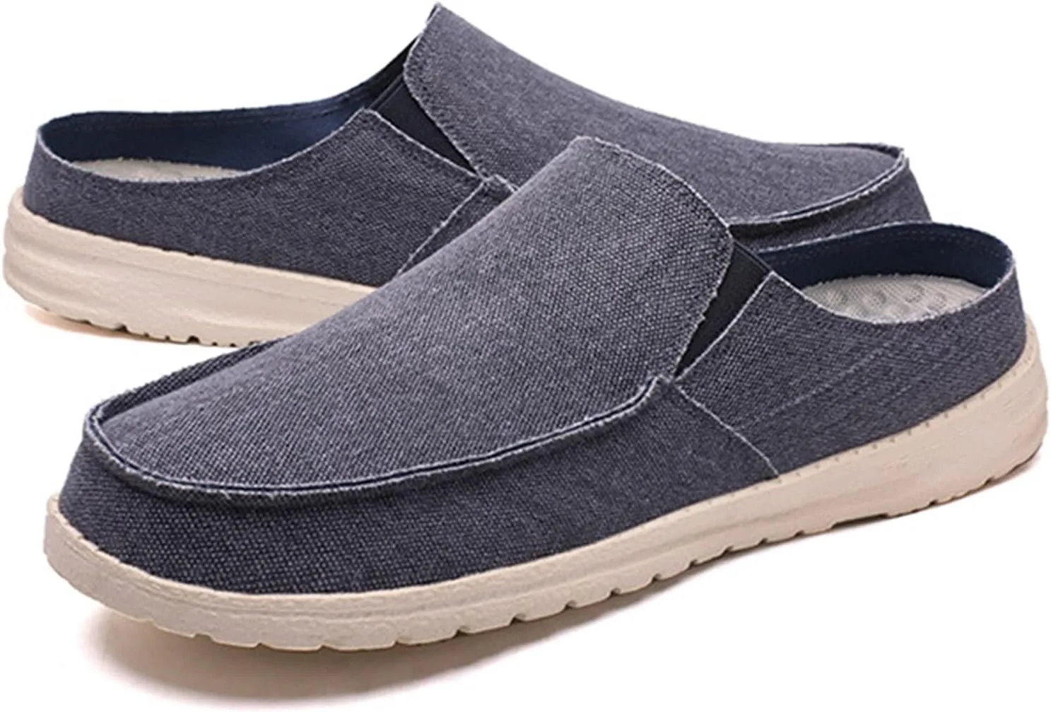 Men's Breathable Canvas Slip On Flats Mules Causal Lightweight Wide Width Walking Shoes Comfortable Slingback Mules & Clogs Indoor Outdoor
