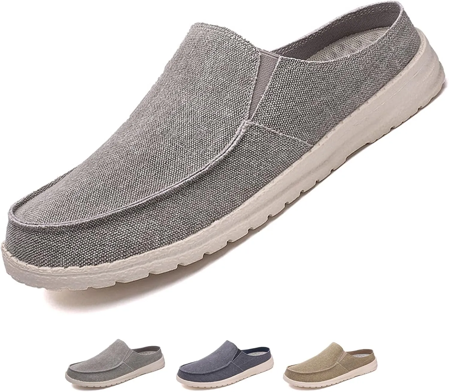 Men's Breathable Canvas Slip On Flats Mules Causal Lightweight Wide Width Walking Shoes Comfortable Slingback Mules & Clogs Indoor Outdoor
