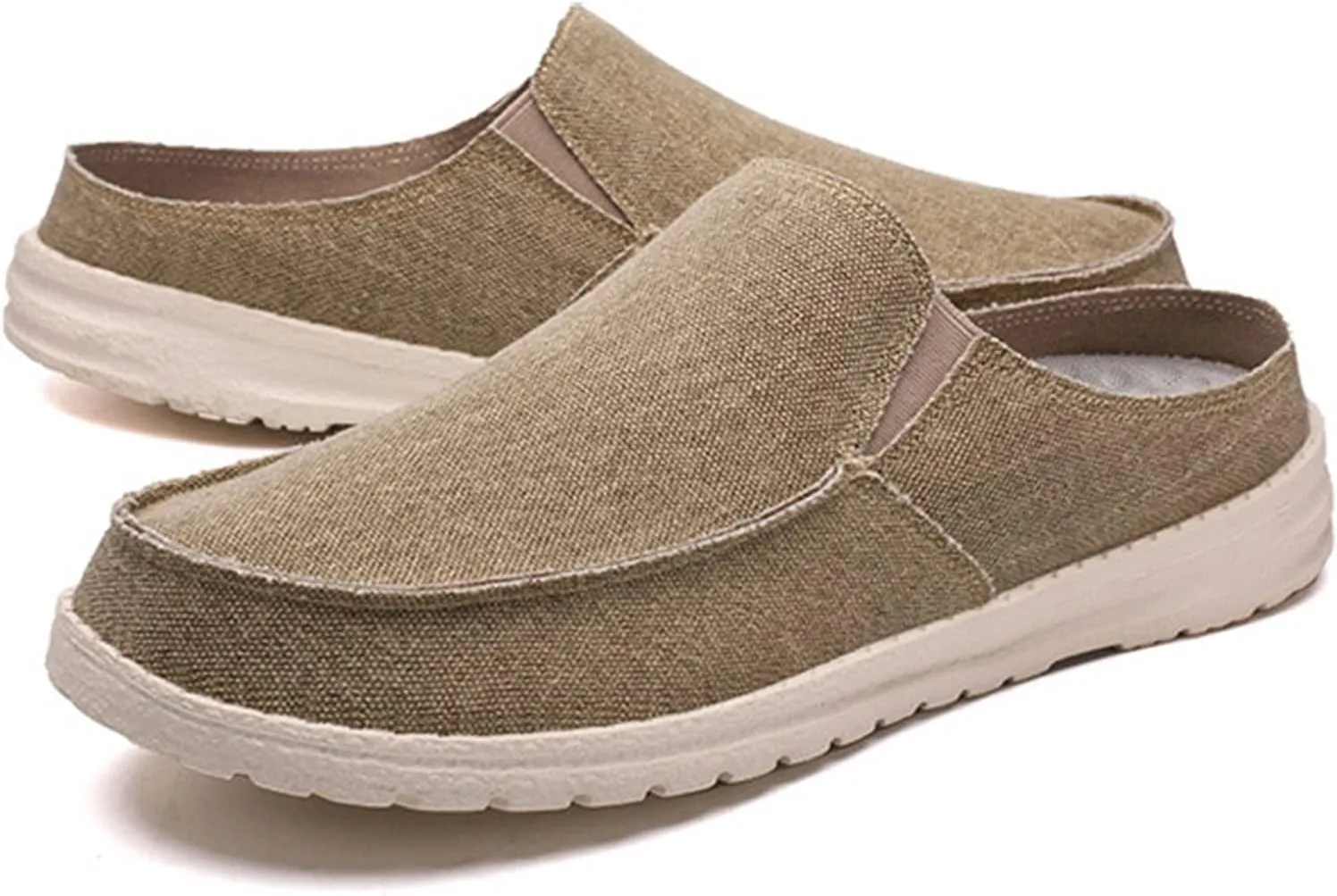 Men's Breathable Canvas Slip On Flats Mules Causal Lightweight Wide Width Walking Shoes Comfortable Slingback Mules & Clogs Indoor Outdoor