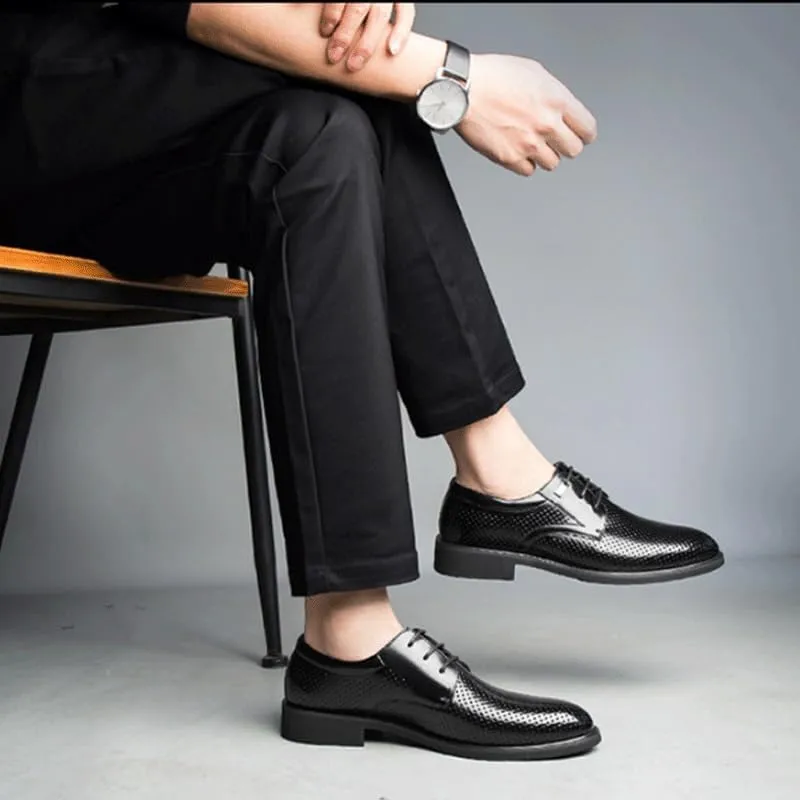 Men's Breathable Leather Wingtip Brogue Oxfords for Summer Outdoor Driving & Walking