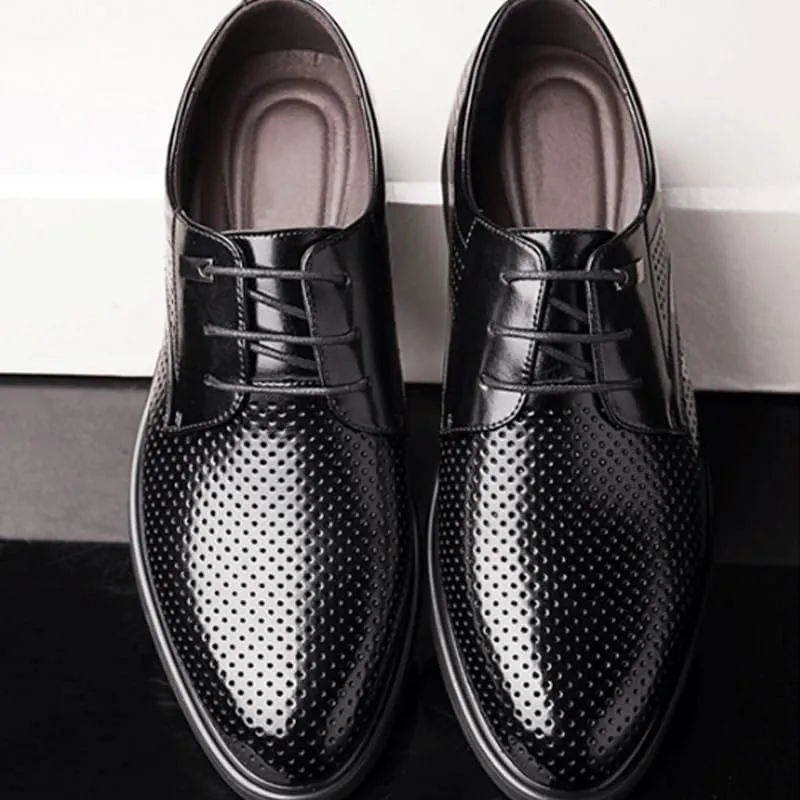 Men's Breathable Leather Wingtip Brogue Oxfords for Summer Outdoor Driving & Walking