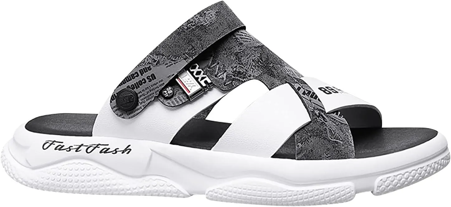 Mens Breathable Slides Sandals Summer Outdoor Cushioning Casual Lightweight Leather Sandals with Adjustable Band Non Slip Water Friendly Beach Wading Shoes Memory Foam Summer Outdoor Athletic Sandal