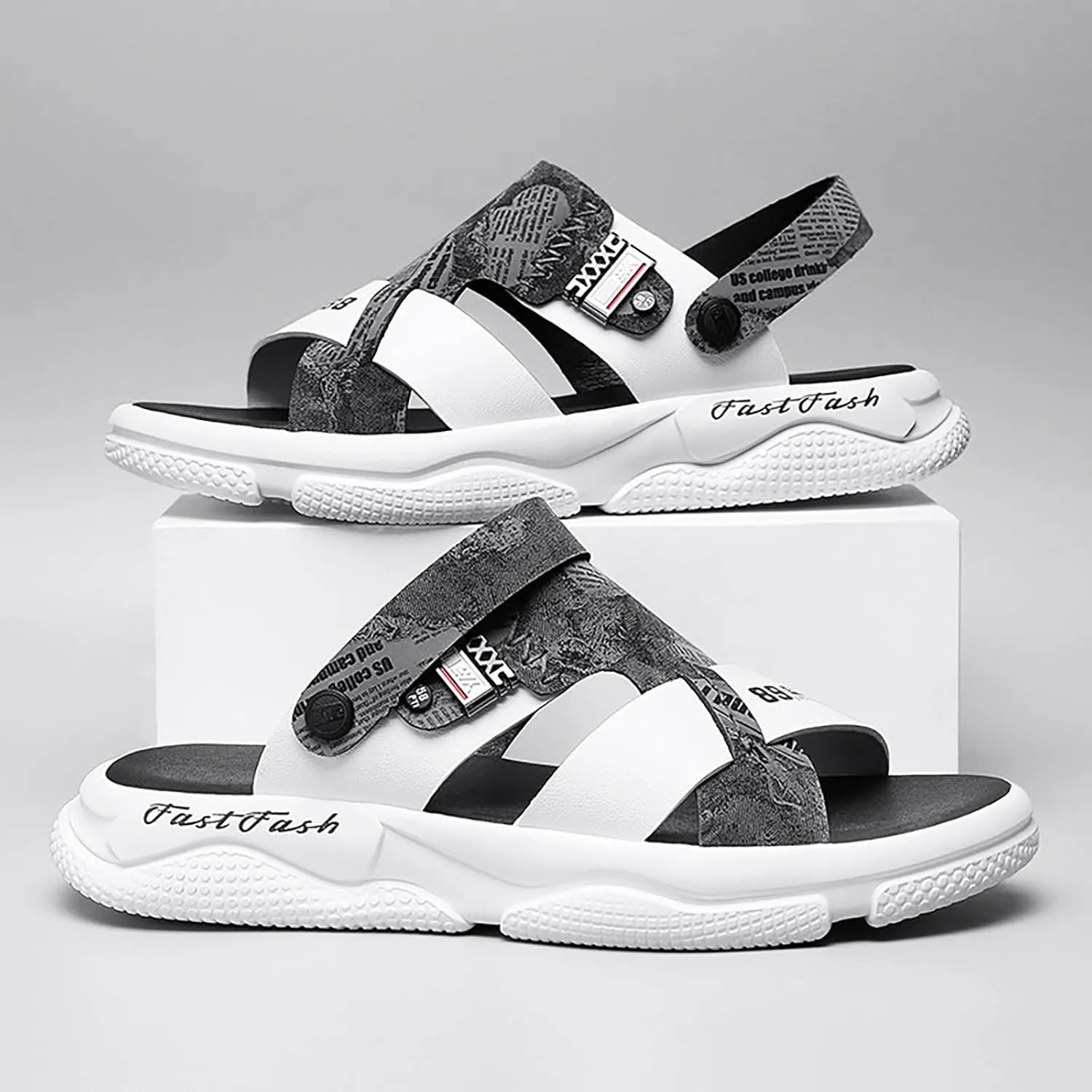 Mens Breathable Slides Sandals Summer Outdoor Cushioning Casual Lightweight Leather Sandals with Adjustable Band Non Slip Water Friendly Beach Wading Shoes Memory Foam Summer Outdoor Athletic Sandal