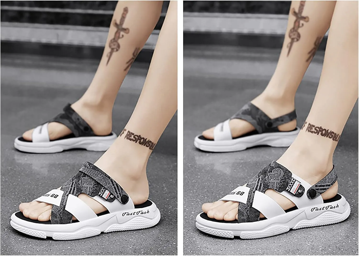 Mens Breathable Slides Sandals Summer Outdoor Cushioning Casual Lightweight Leather Sandals with Adjustable Band Non Slip Water Friendly Beach Wading Shoes Memory Foam Summer Outdoor Athletic Sandal