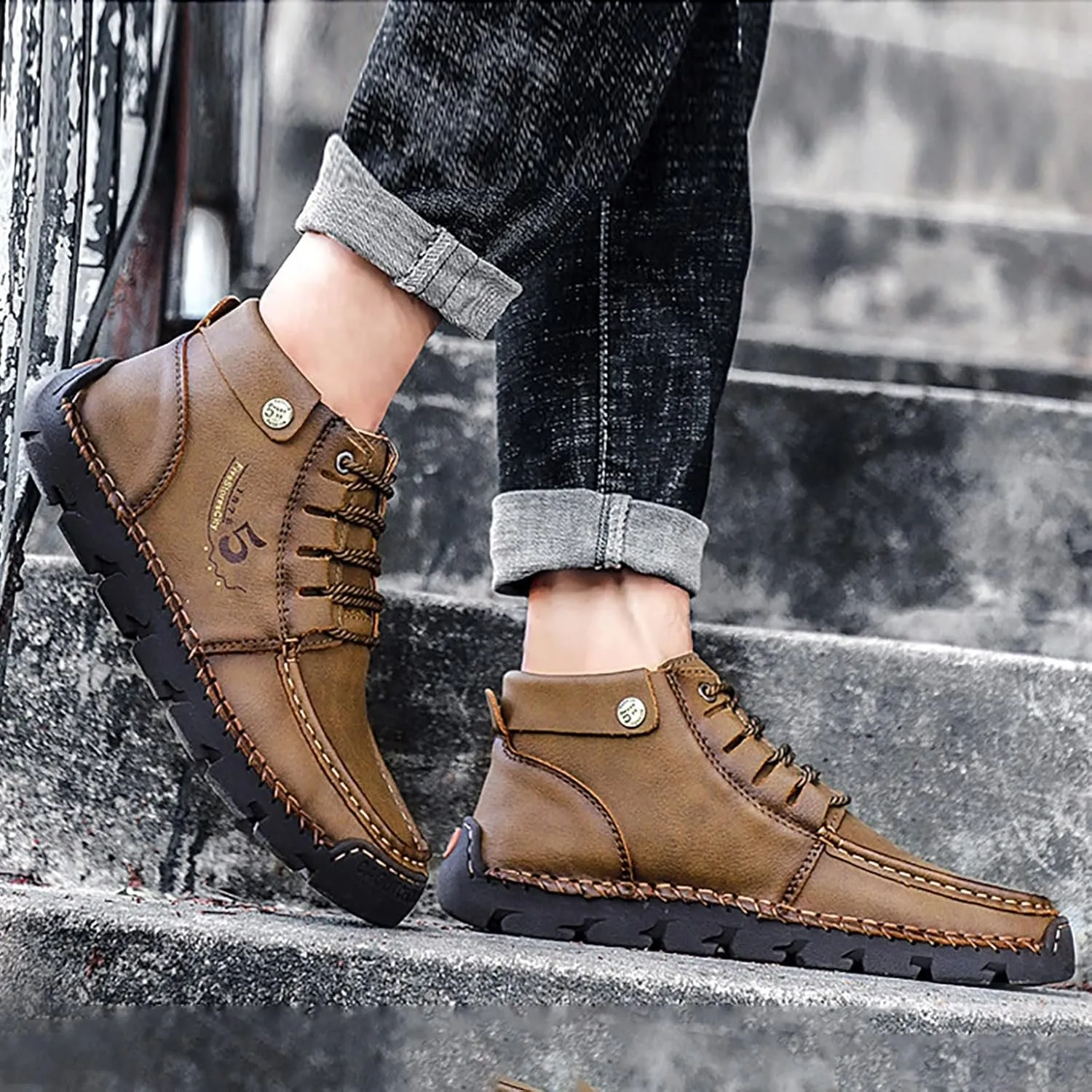 Men's British Large Casual Leather Handcrafted Foreign Trade Lace Up Sports Shoes Mens Slip on Sneaker Men's Shoes Men Shoes