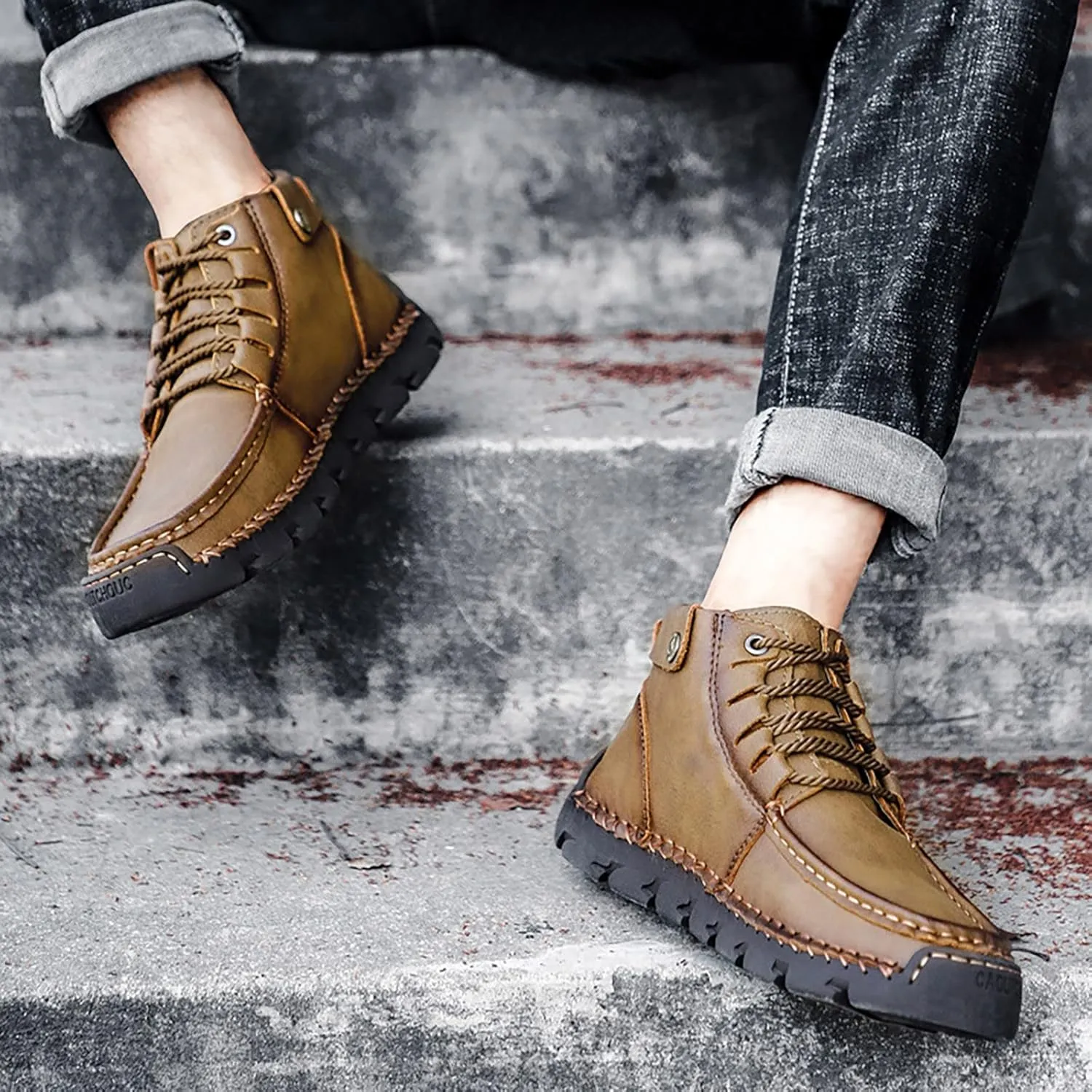 Men's British Large Casual Leather Handcrafted Foreign Trade Lace Up Sports Shoes Mens Slip on Sneaker Men's Shoes Men Shoes