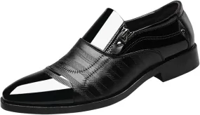 Mens Casual Business Formal Shoes Pionted Toe Patent Leather Shoes with Side Zipper Cap Toe Slip on Oxfords for Men Office Dress Shoe Arch Support Walking Oxfords Modern Dress Suit (Black, 8.5)