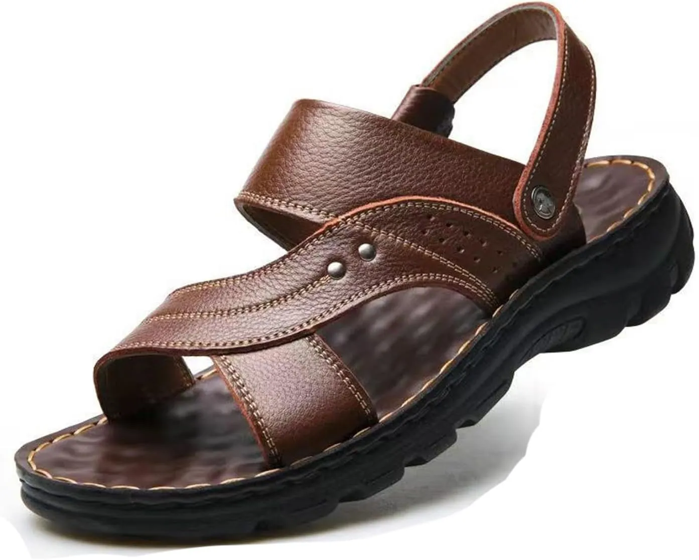 Men's Casual Leather Sandals Slippers Arch Support Beach Sandal Men's Breathable Open Toe Fisherman Sandals Orthopedic Leather Adjustable Sandal for Hiking Comfortable Walking Daily Work Wear