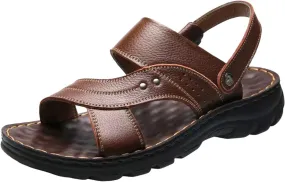 Men's Casual Leather Sandals Slippers Arch Support Beach Sandal Men's Breathable Open Toe Fisherman Sandals Orthopedic Leather Adjustable Sandal for Hiking Comfortable Walking Daily Work Wear