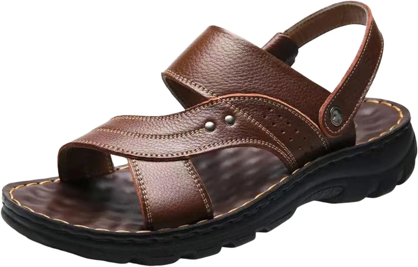 Men's Casual Leather Sandals Slippers Arch Support Beach Sandal Men's Breathable Open Toe Fisherman Sandals Orthopedic Leather Adjustable Sandal for Hiking Comfortable Walking Daily Work Wear