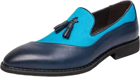 Mens Casual Weding Loafers Arch Support Loafers with Comfort Non Slip Thick Sole Blue Business Leather Shoes for Men Waterproof Dress Shoes Slip on Formal Footwear for Daily Work