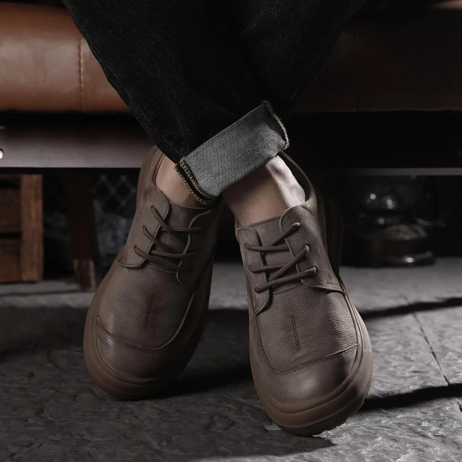 Men's Classic Fashion Sneakers, Boat Shoes Low Top Round Toe Genuine Leather Casual Shoe, Stylich and Comfortable Men Dress Shoes