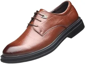 Men's Classic Grid Lace-Up Oxford Shoes Fashionable Height Increase Dress Leather Shoes Platform Non Slip Walking