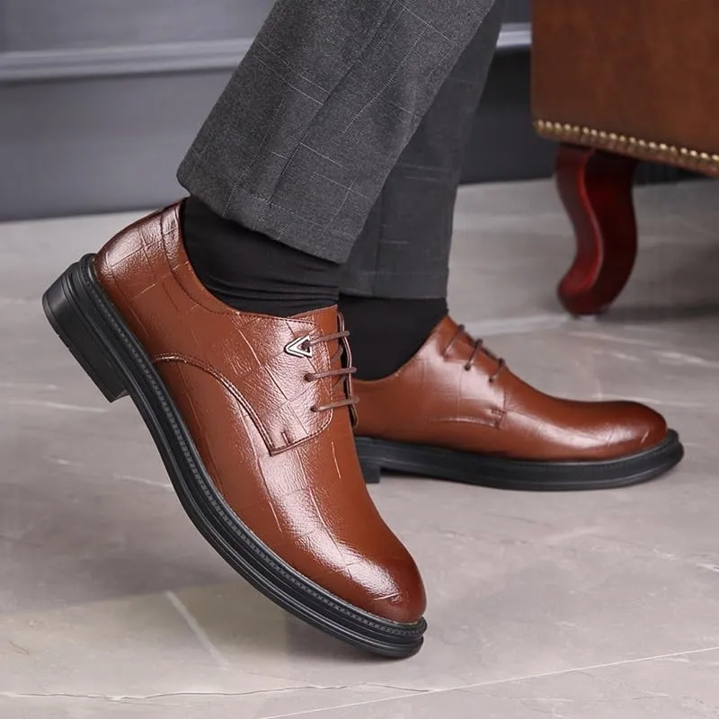 Men's Classic Grid Lace-Up Oxford Shoes Fashionable Height Increase Dress Leather Shoes Platform Non Slip Walking