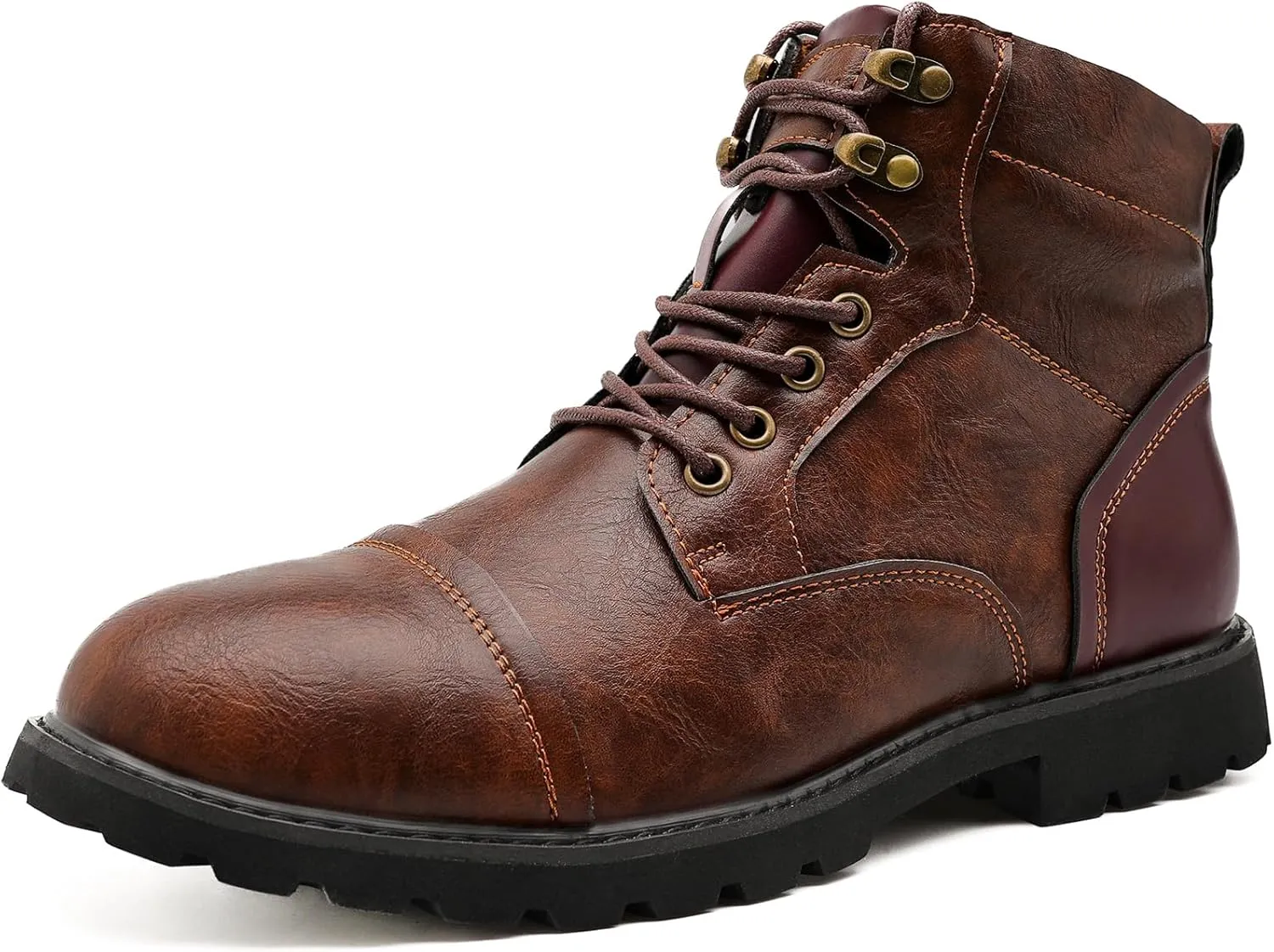 Mens Dress Boots Platform Motorcycle Boots with Side Zipper PU Leather Lace Up Combat Boots
