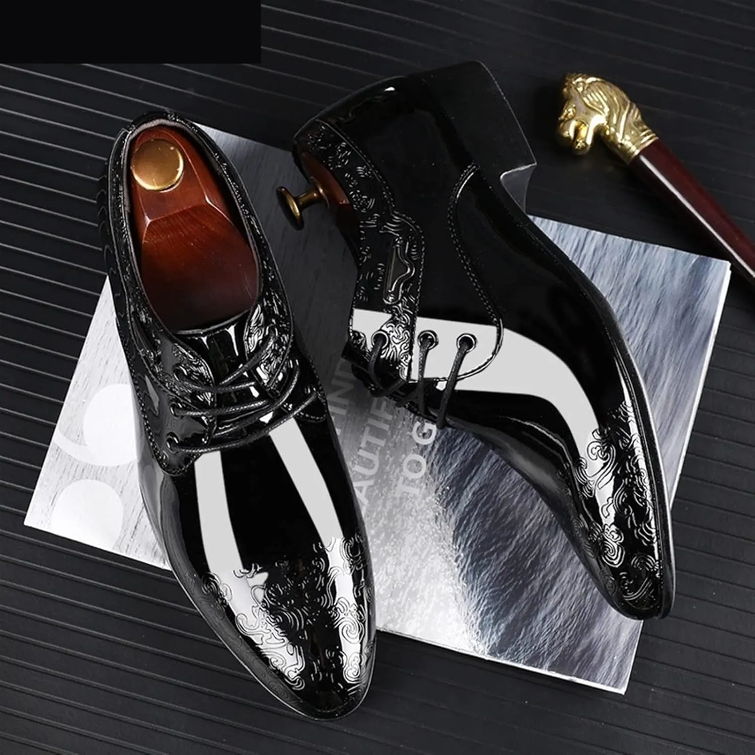 Mens Dress Shoes Men's Dress Shoe clould Patent Leather Men Wedding Oxford Shoes lace-up Office Suit Men's Casual Shoes(8.5)