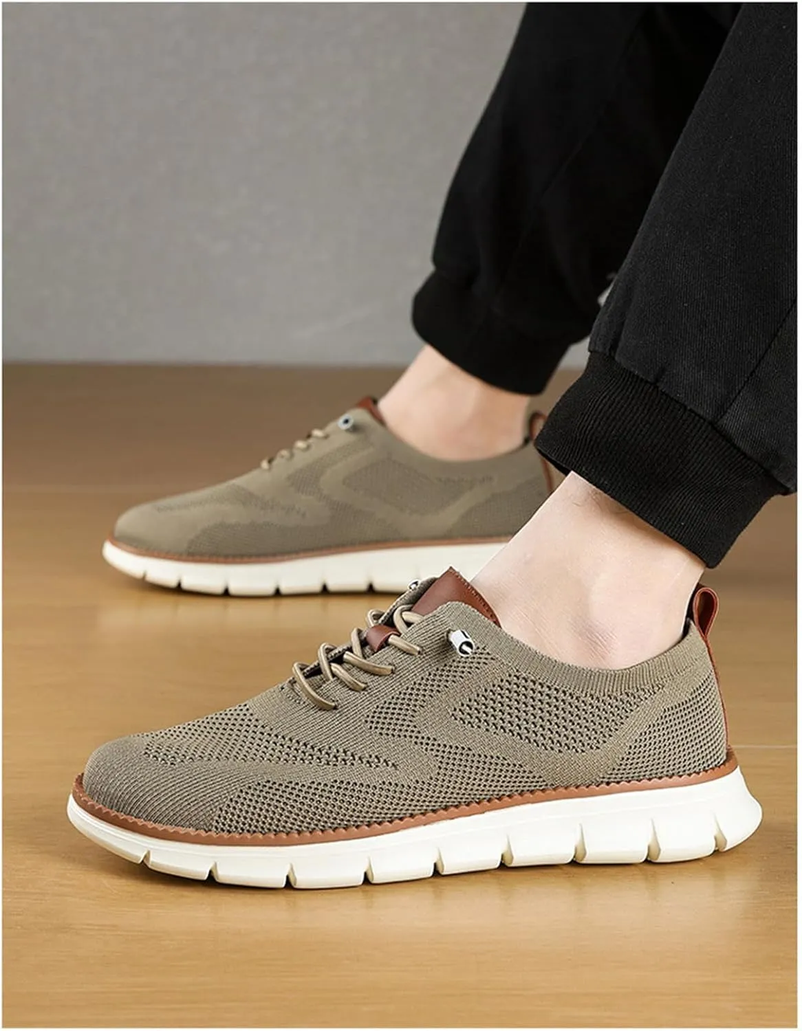 Mens Dress Shoes Work Shoes Wide Width Non Slip Casual Dress Lightweight Breathable Basic Relaxed Shoe Business Workout Walking Running Outdoor Sneakers Mesh Knit Lace-Up Soft Loafers Oxfords