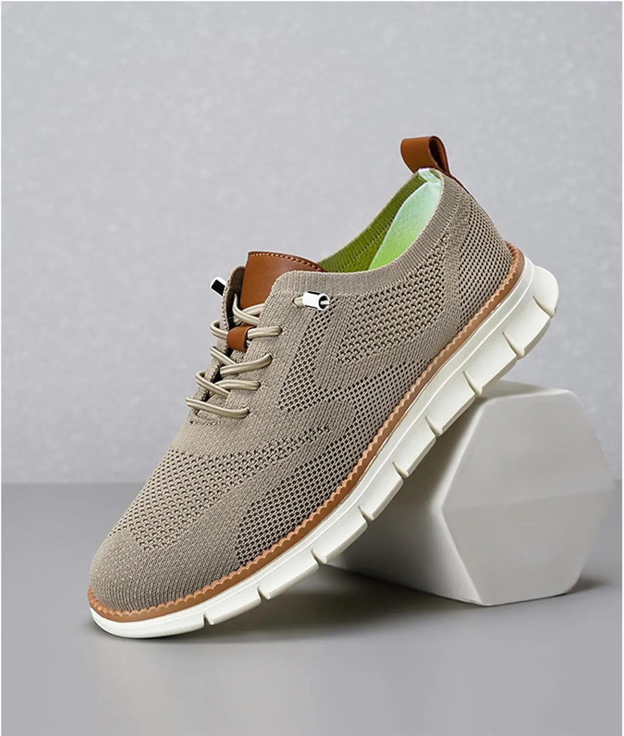 Mens Dress Shoes Work Shoes Wide Width Non Slip Casual Dress Lightweight Breathable Basic Relaxed Shoe Business Workout Walking Running Outdoor Sneakers Mesh Knit Lace-Up Soft Loafers Oxfords