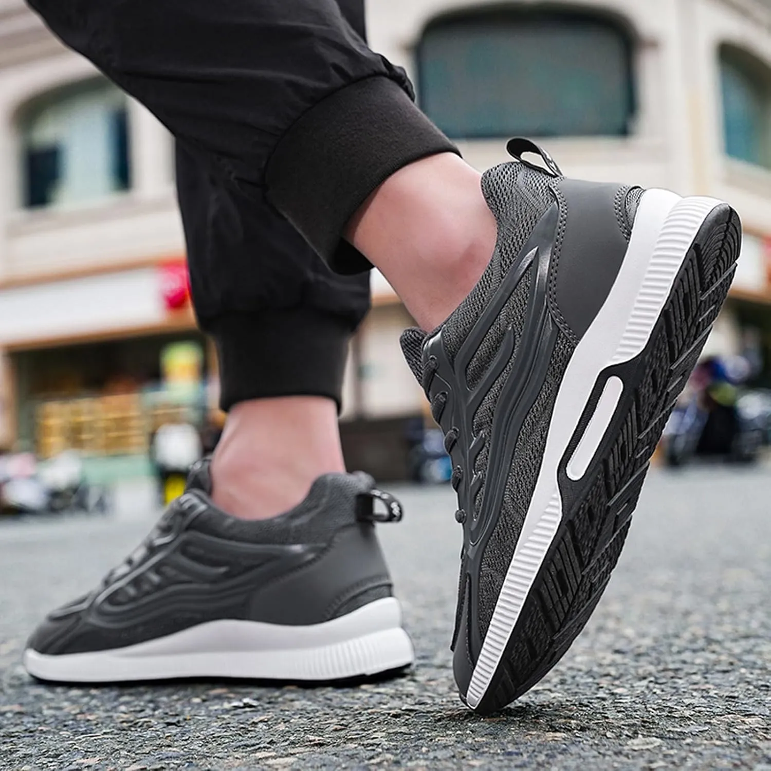 Mens Elevator Sneakers 2.36 Inch Invisible Height Increasing Taller Lifting Shoes Lace up Elevator Shoes Hidden Heel Trainers Fashion Sneakers