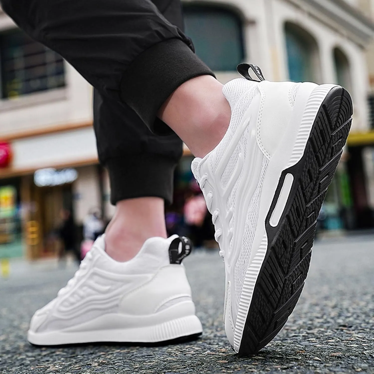 Mens Elevator Sneakers 2.36 Inch Invisible Height Increasing Taller Lifting Shoes Lace up Elevator Shoes Hidden Heel Trainers Fashion Sneakers