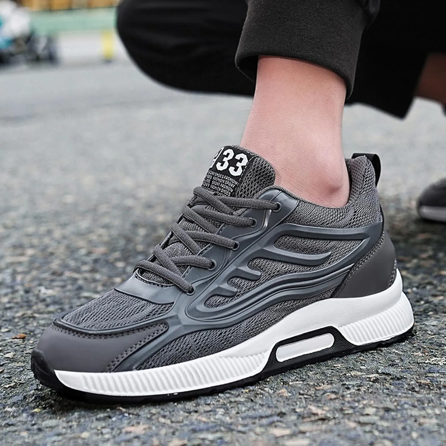 Mens Elevator Sneakers 2.36 Inch Invisible Height Increasing Taller Lifting Shoes Lace up Elevator Shoes Hidden Heel Trainers Fashion Sneakers