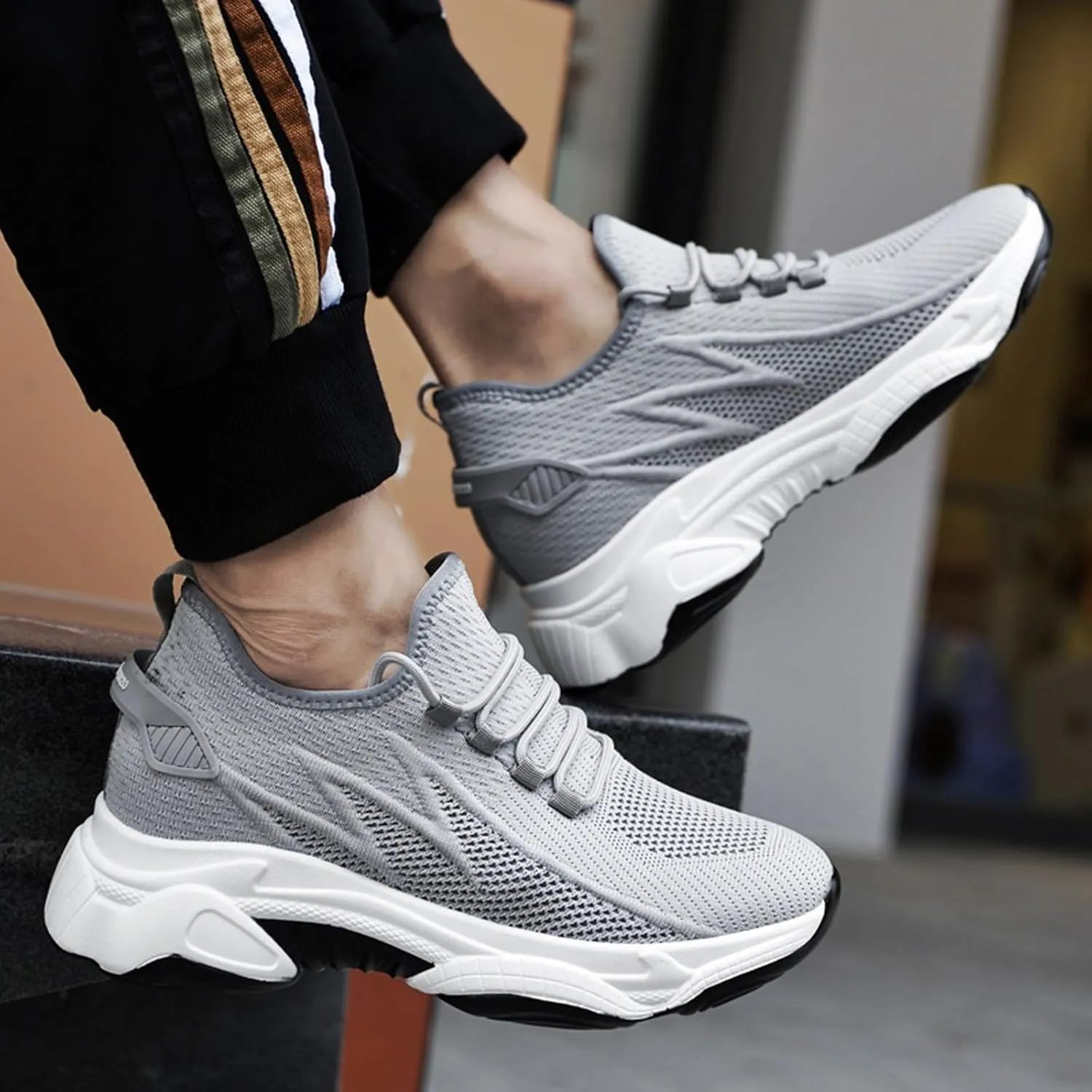 Men's Elevator Sneakers 3 inch Hidden Height Increase Breathable Mesh Lightweight Athletic Casual Shoes for Men