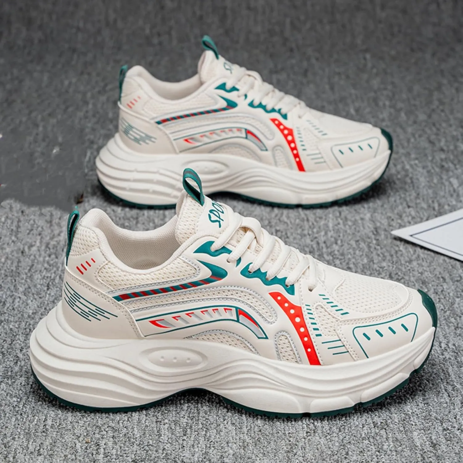 Mens Fashion Breathable Mesh Chunky Lace-Up Sneakers Trendy Platform Walking Workout Dad Running Tennis Shoes