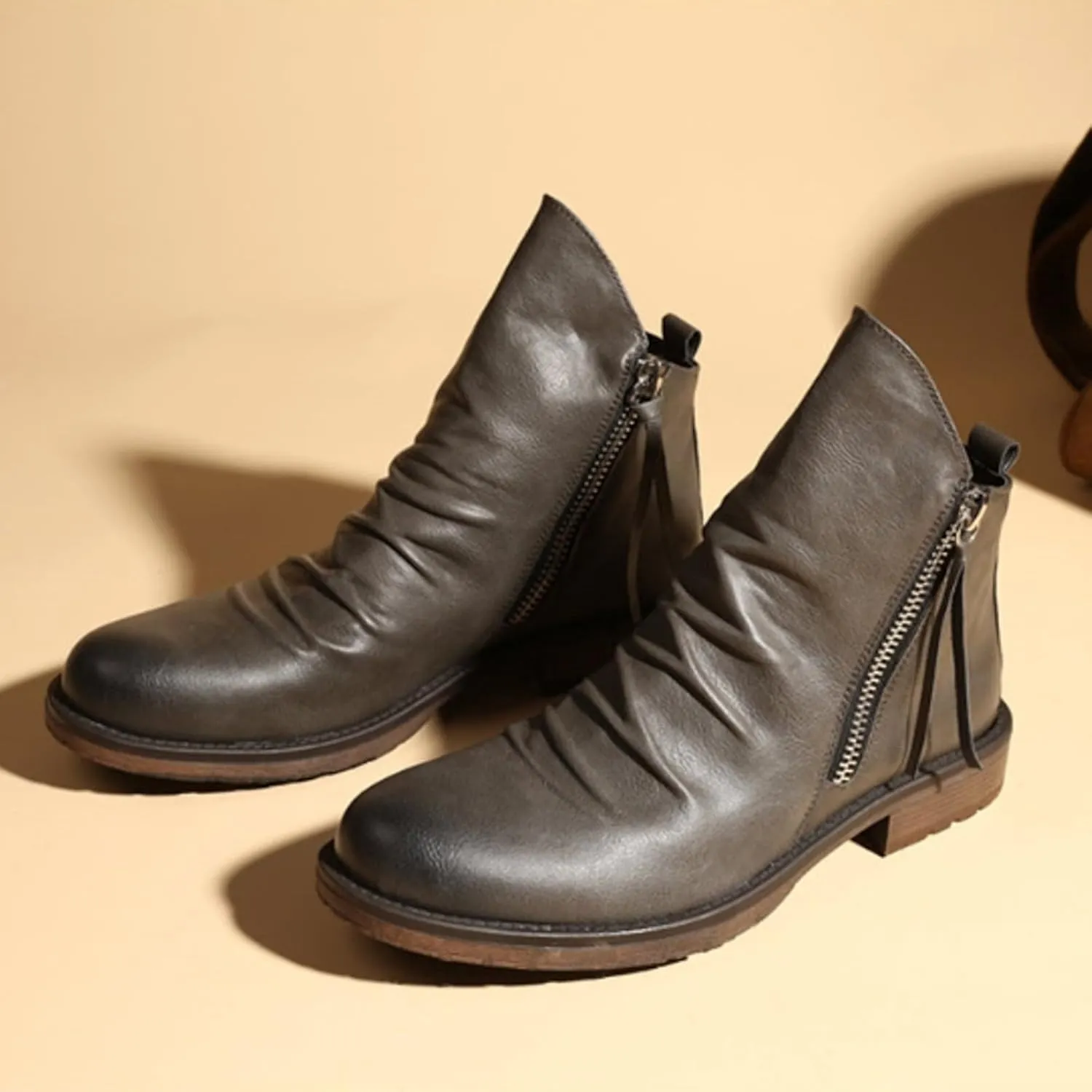 Men's Fashionable Retro Ankle Boots Zipper Sleeve Casual Leather Chukka Boot Water Proof Side Zip Chukka Boots Mens Pack
